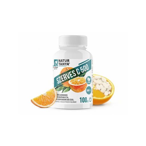 SZERVES C 500 – Kétféle C-vitamin citrus bioflavonoidokkal gyomorkímélő rágótablettában, finom narancs ízzel 100 db