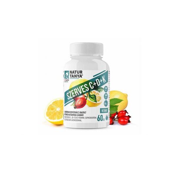 Natur Tanya® Szerves C+D+K - Retard 1000mg C-vitamin, 2000IU D3-vitamin, 30 µg natto fermentált K2-vitamin, csipkebogyó kivonat és citrus bioflavonoidok