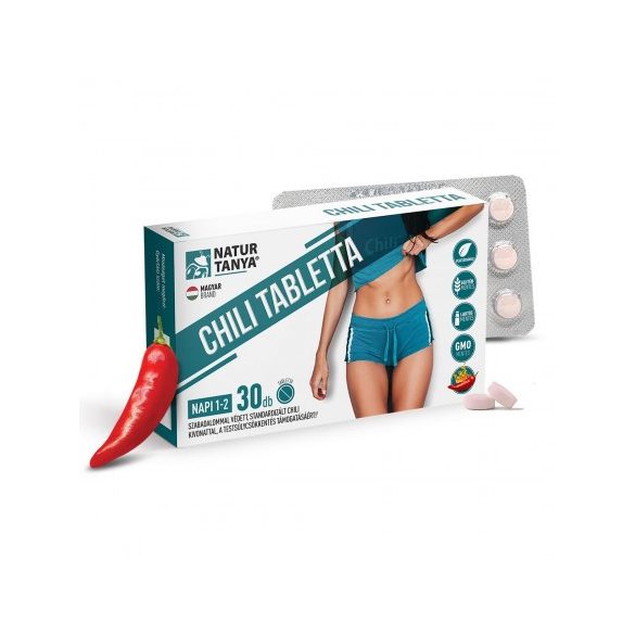 Natur Tanya® Chili tabletta - Szabadalommal védett standardizált kapszaicinoidok, cikória gyökér inulin és zöld tea polifenolok, a testsúlycsökkentés támogatásáért.