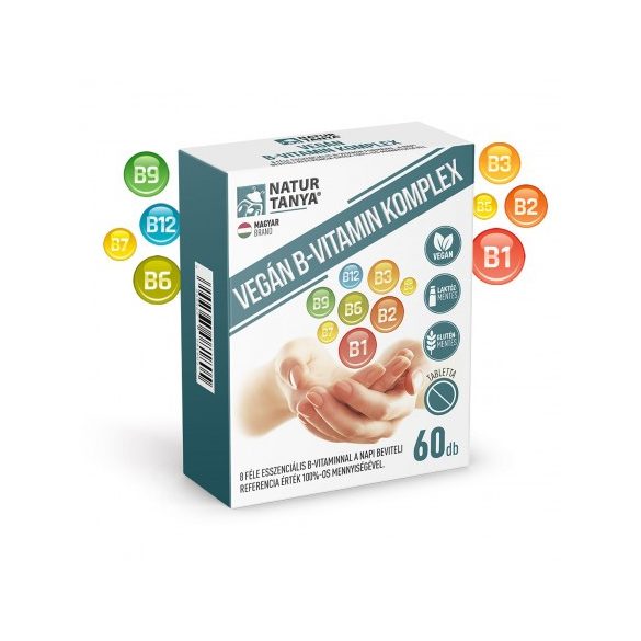 Natur Tanya® VEGÁN B-VITAMIN KOMPLEX – 8 féle esszenciális B-vitaminnal a napi beviteli referencia érték 100%-os mennyiségével 60 db