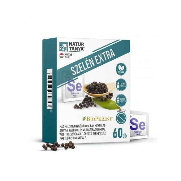 Natur Tanya® SZELÉN EXTRA - Maximális mennyiségű 100% szerves szelén és világszabadalommal védett biohasznosulást fokozó, természetes fekete bors kivonat