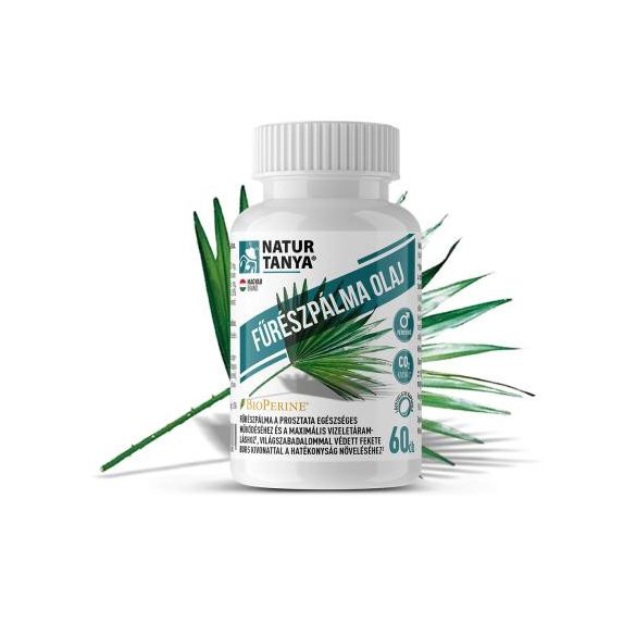 Natur Tanya® FŰRÉSZPÁLMA OLAJ (Szabalpálma, Saw palmetto) - Világszabadalommal védett BioPerine® fekete borssal, természetes vegyes tokoferolokkal és MCT olajjal
