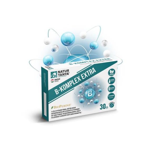Natur Tanya® B-KOMPLEX EXTRA - 14 féle B-vitamin forma, köztük bioaktív B-vitaminok, sáfrányos szeklice és világszabadalommal védett fekete bors kivonat