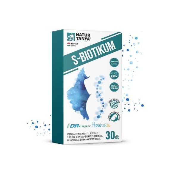 Natur Tanya® S-BIOTIKUM – HOWARU® liofilizált élőflórát, valamint szerves krómot tartalmazó étrend-kiegészítő, gyomorsav-ellenálló kapszulában