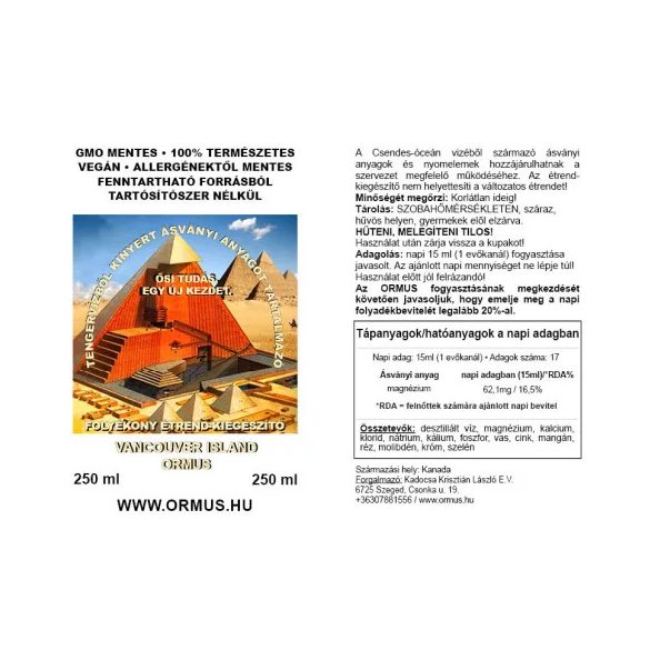 Vancouver Island Ormus Folyékony Étrend-kiegészítő / 250 ml